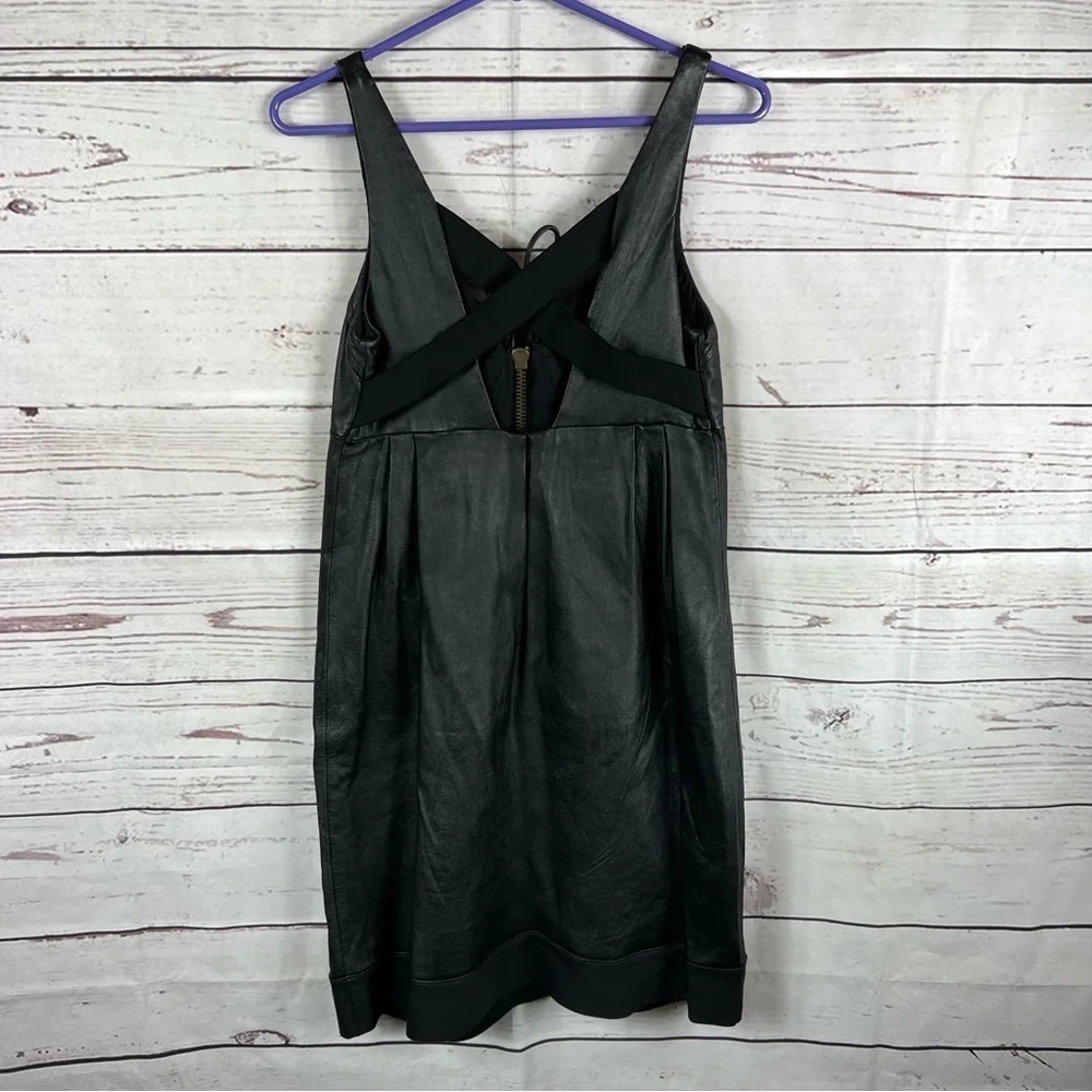 100% black leather mini sleeveless cocktail dress SZ 6 - Picture 5 of 9
